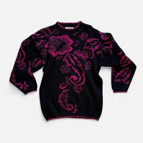 Ellend black and pink floral grandma sweater - Picture 1 of 6